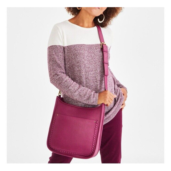 Style & Co Whipstitch soft faux-leather medium Crossbody Purse Twinberry Pink - Picture 4 of 10